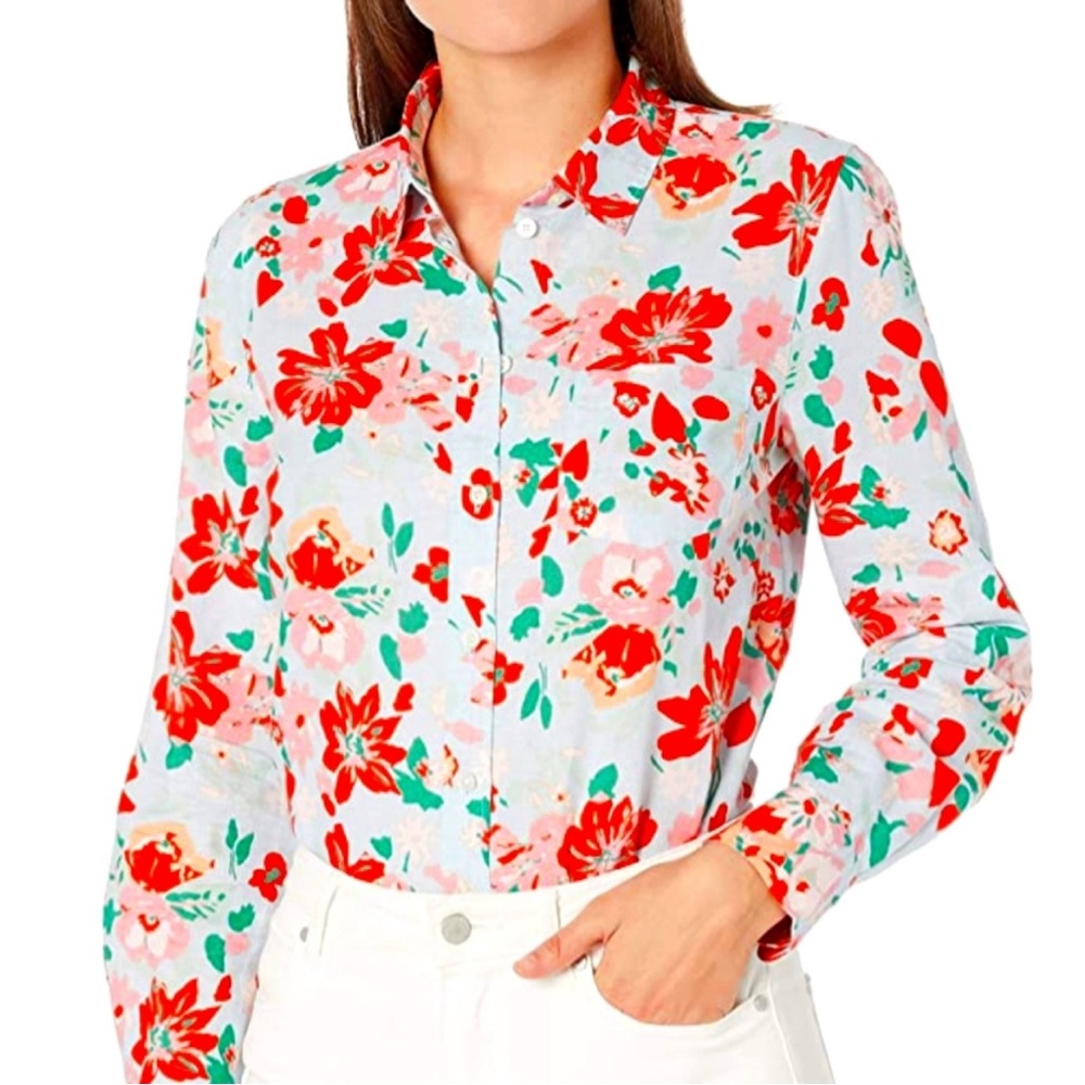 J Crew Floral Linen Button Down Shirt M